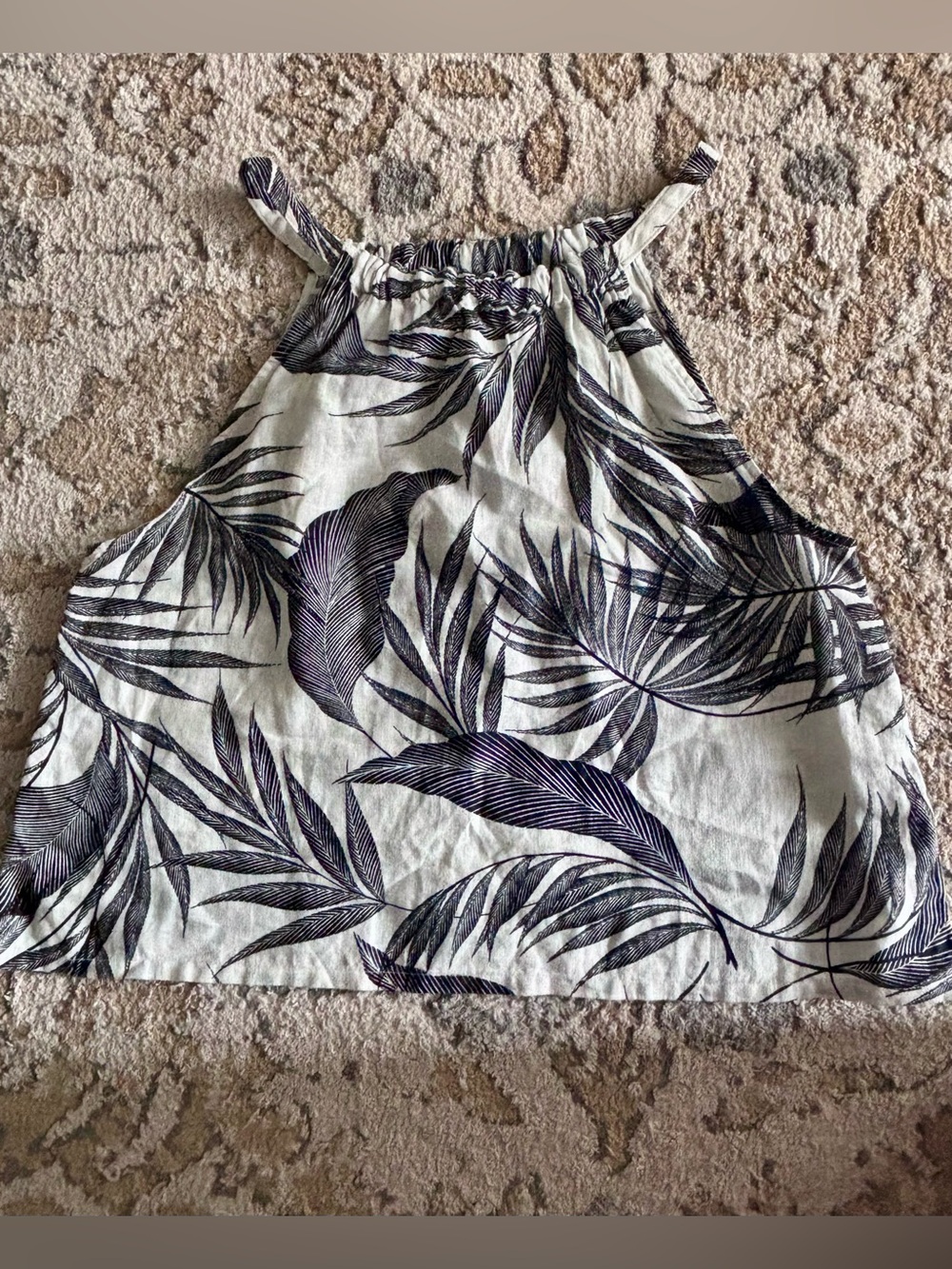 Tahari 100% Linen Palm Sleeveless Beige Black Tank Top XLarge Tropical EUC